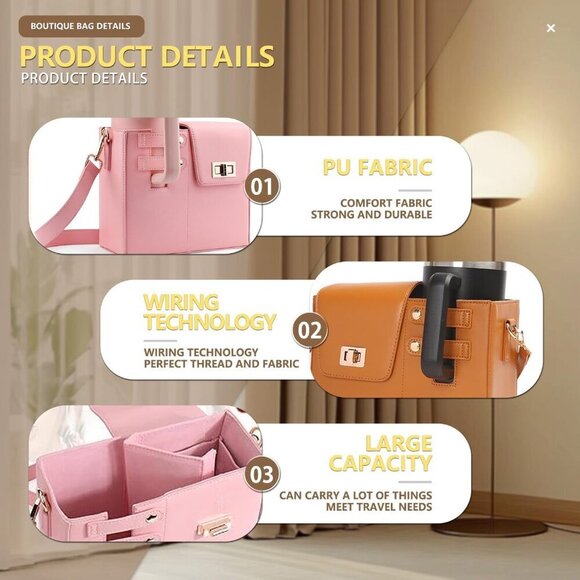 Outdoor Portable Crossbody Water Bottle Bag Insulated Adjustable for Women - Picture 3 of 7